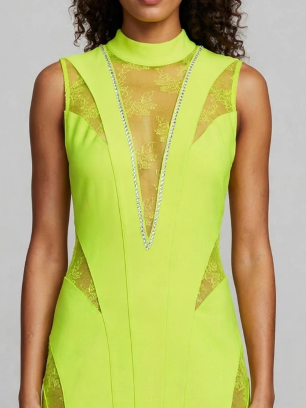 Karen Millen Neon Lace-Panel High Neck Sleeveless dress